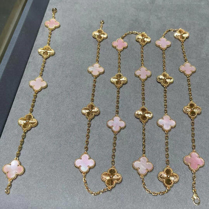 [Cadisa]CLOVER 20 MOTIFS LASER PINK MOP NECKLACE