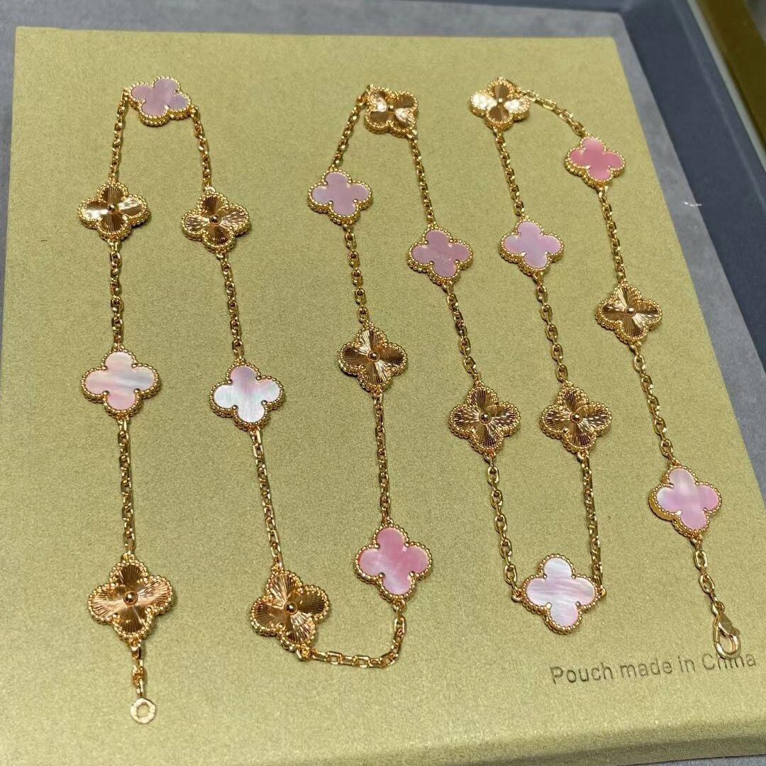 [Cadisa]CLOVER 20 MOTIFS LASER PINK MOP NECKLACE