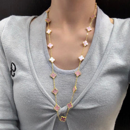 [Cadisa]CLOVER 20 MOTIFS PINK MOP NECKLACE