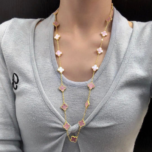 [Cadisa]CLOVER 20 MOTIFS PINK MOP NECKLACE