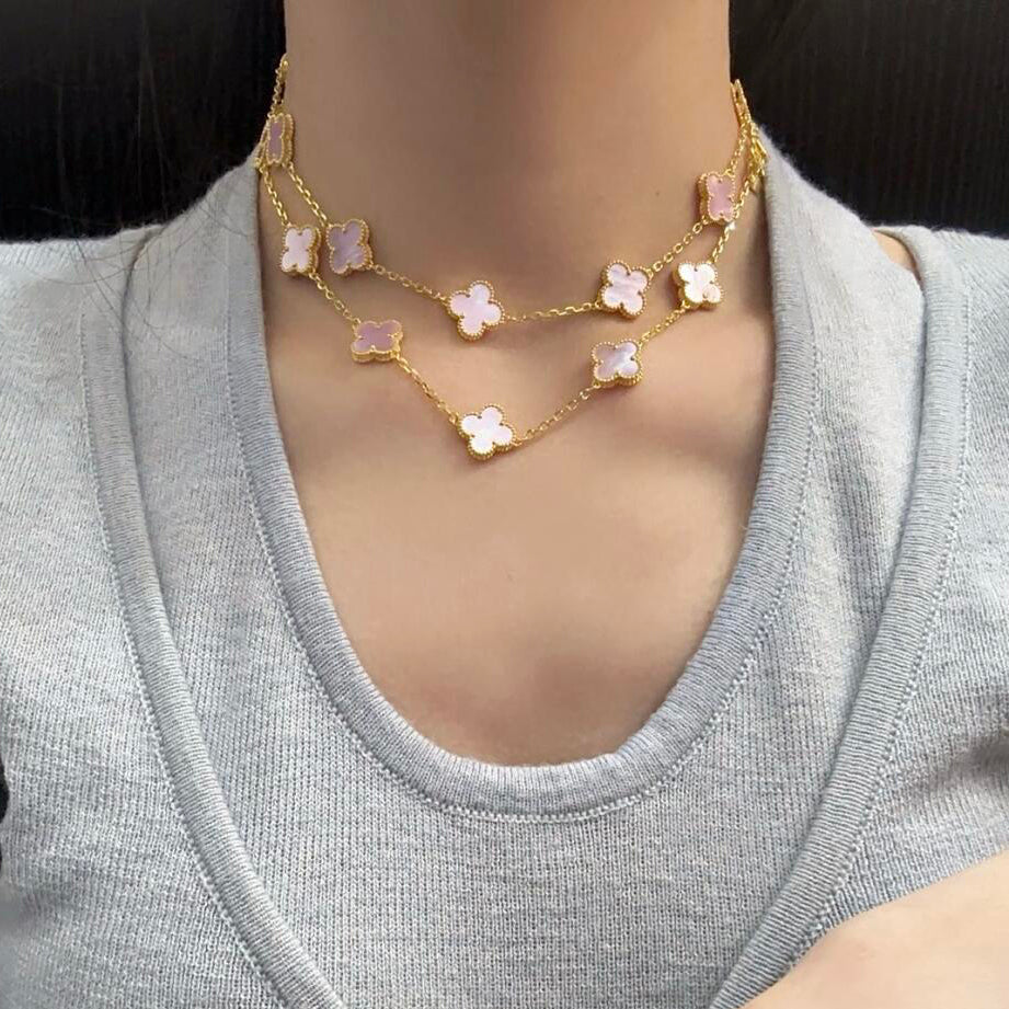 [Cadisa]CLOVER 20 MOTIFS PINK MOP NECKLACE