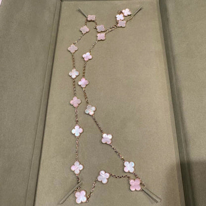 [Cadisa]CLOVER 20 MOTIFS PINK MOP NECKLACE