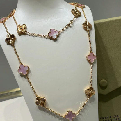 [Cadisa]CLOVER 20 MOTIFS LASER PINK MOP NECKLACE