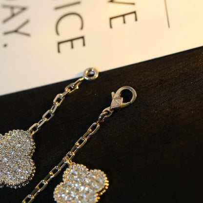 [Cadisa]CLOVER BRACELET 5 MOTIF SILVER DIAMOND PAVED