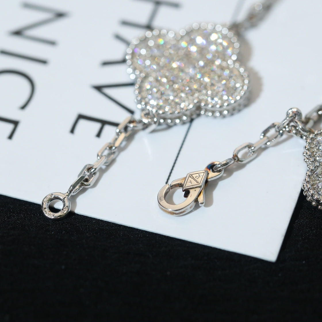 [Cadisa]CLOVER BRACELET 5 MOTIF SILVER DIAMOND PAVED