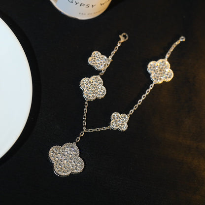 [Cadisa]CLOVER BRACELET 5 MOTIF SILVER DIAMOND PAVED