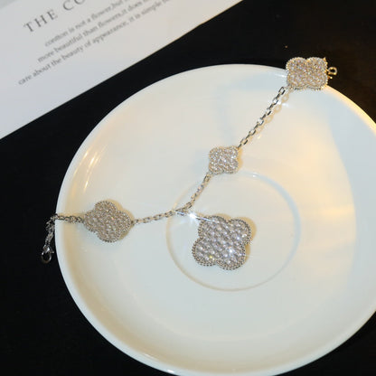 [Cadisa]CLOVER BRACELET 5 MOTIF SILVER DIAMOND PAVED