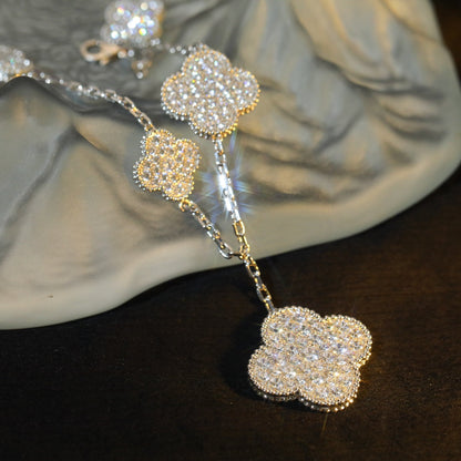 [Cadisa]CLOVER BRACELET 5 MOTIF SILVER DIAMOND PAVED