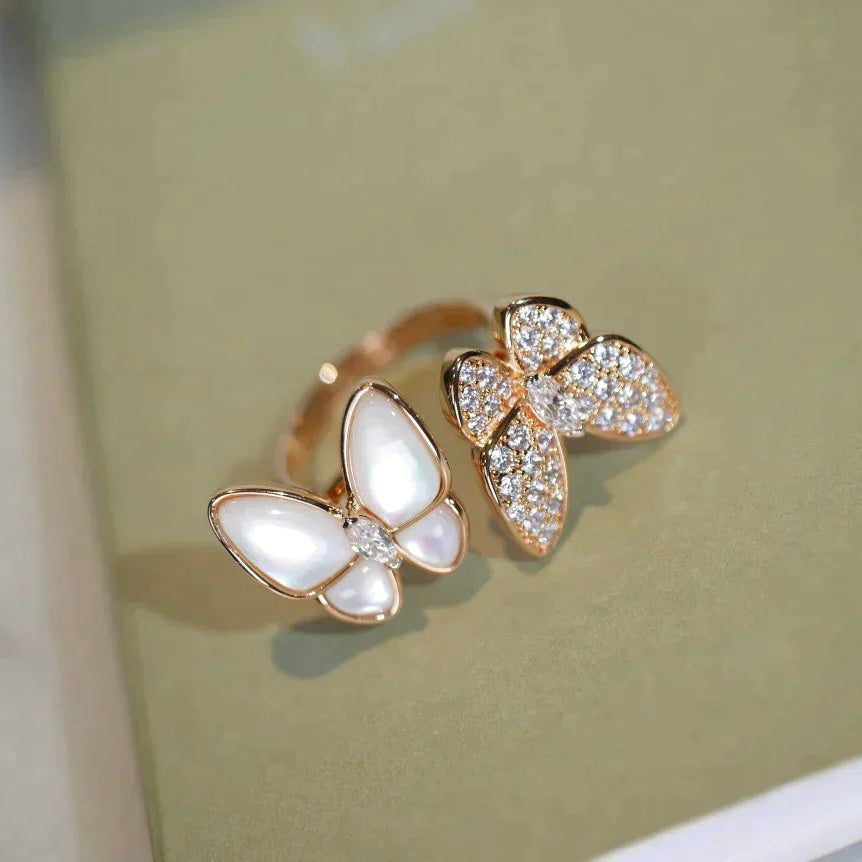 [Cadisa]TWIN BUTTERFLY DIAMOND MOP RING
