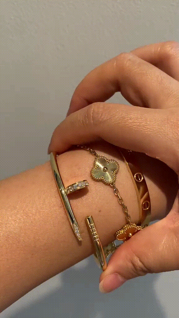 [Cadisa] Clover & Love & Juste 3-Piece Gold Bracelet Stack Set