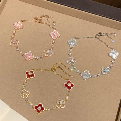 [Cadisa]CLOVER 5 MOTIF PINK BLUE RED WHITE BRACELET