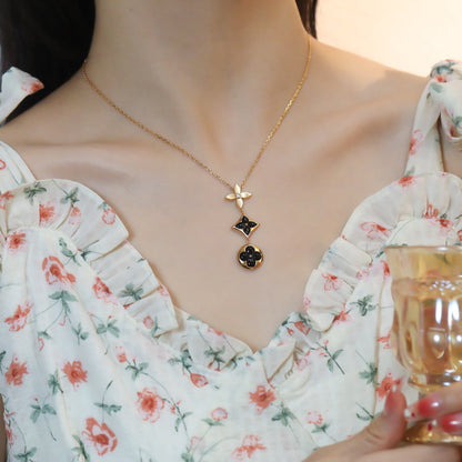 [Cadisa]STAR AND SUN ONYX PINK GOLD NECKLACE