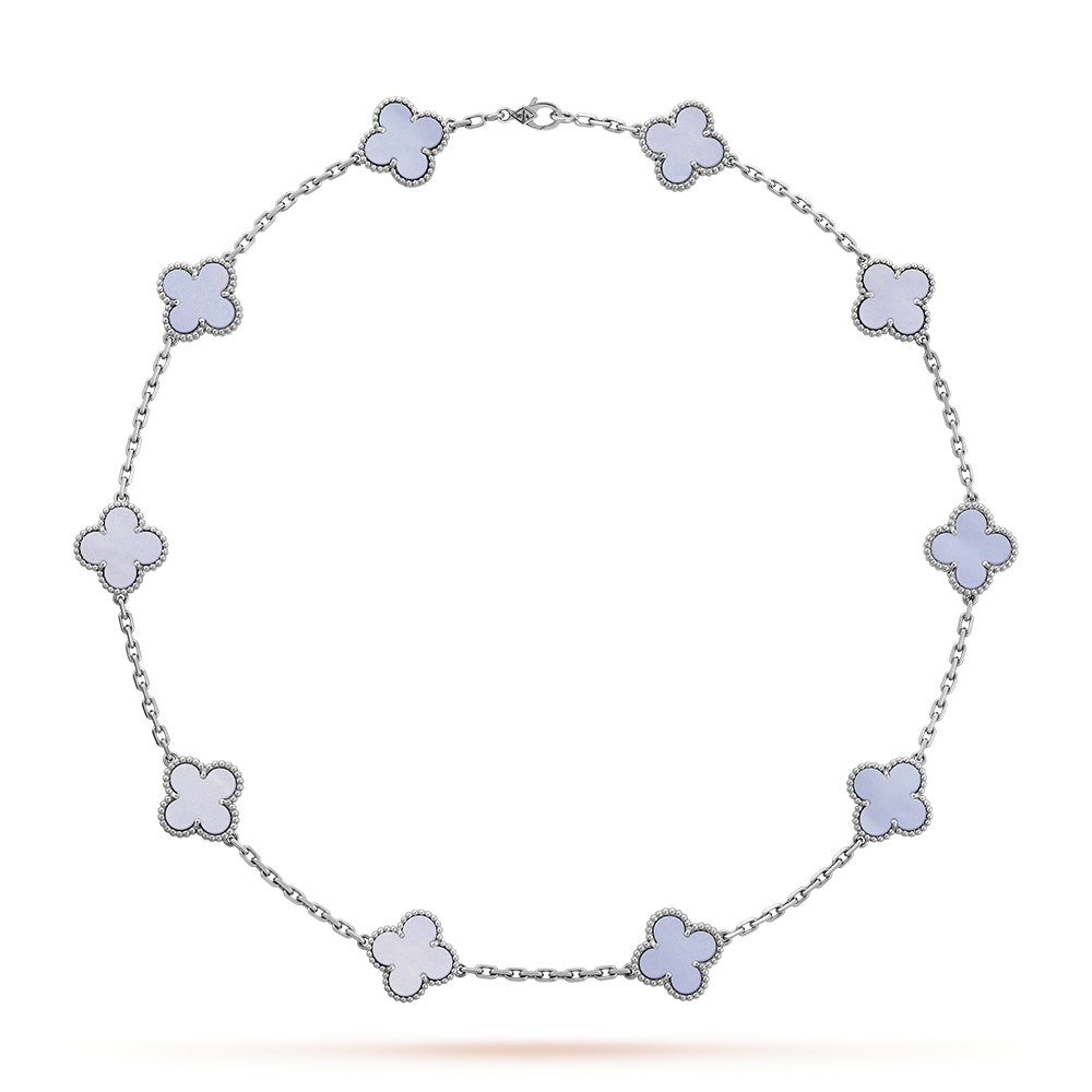 [Cadisa]CLOVER 10 MOTIFS BLUE CHALCEDONY NECKLACE
