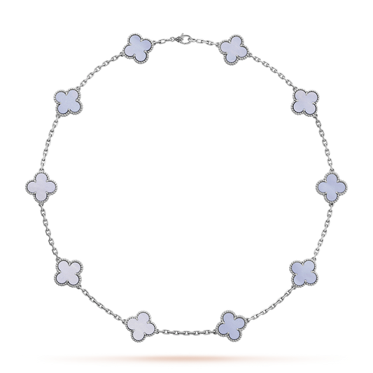 [Cadisa]CLOVER 10 MOTIFS BLUE CHALCEDONY NECKLACE