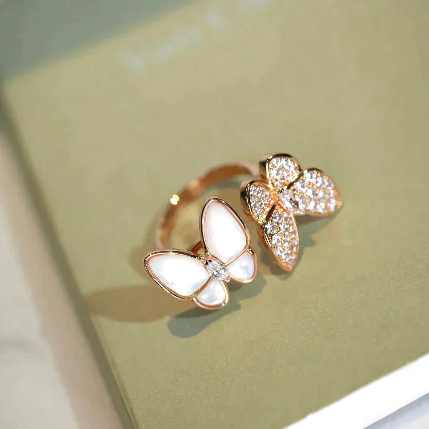 [Cadisa]TWIN BUTTERFLY DIAMOND MOP RING