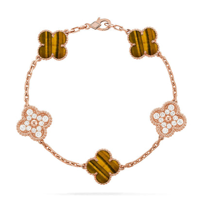 [Cadisa] CLOVER 5 MOTIFS TIGER EYE BRACELET COLLECTION