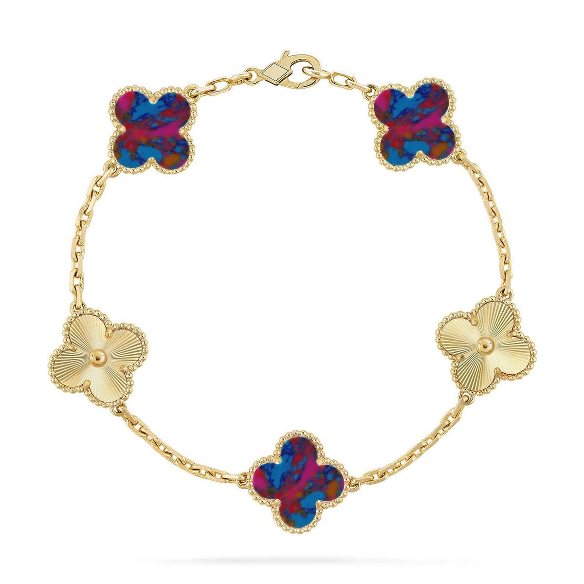 [Cadisa]CLOVER 5 MOTIF COLOR GEMSTONES BRACELET COLLECTION