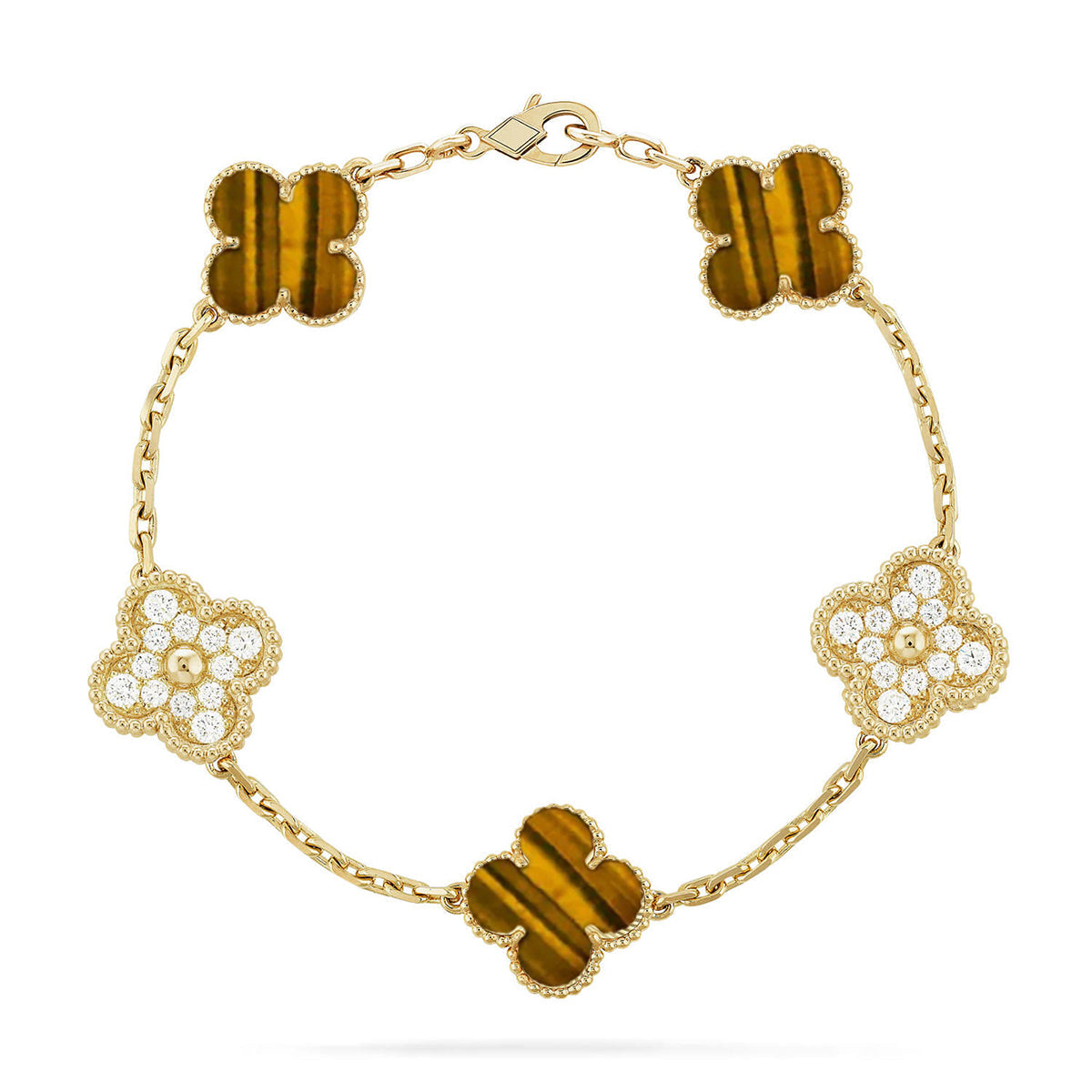 [Cadisa] CLOVER 5 MOTIFS TIGER EYE BRACELET COLLECTION