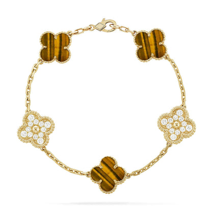 [Cadisa] CLOVER 5 MOTIFS TIGER EYE BRACELET COLLECTION
