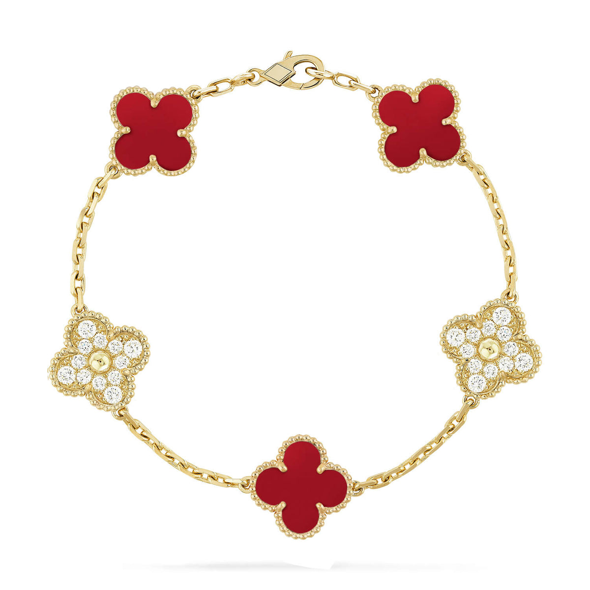 [Cadisa] CLOVER 5 MOTIF RED CORNELIAN BRACELET COLLECTION