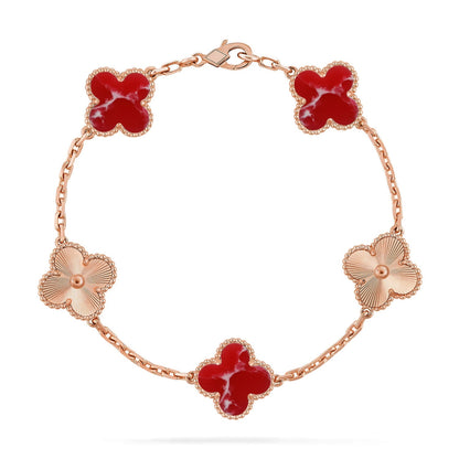 [Cadisa]CLOVER 5 MOTIF RED PATTERN BRACELET COLLECTION