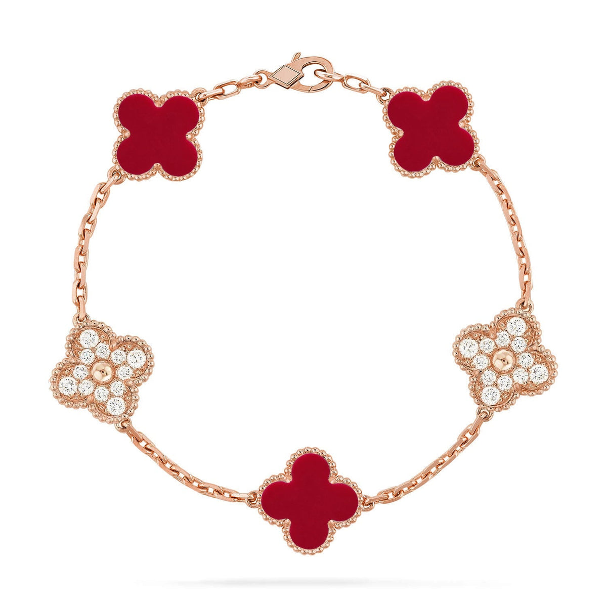 [Cadisa] CLOVER 5 MOTIF RED CORNELIAN BRACELET COLLECTION