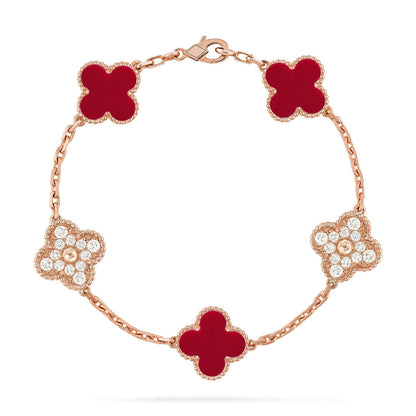 [Cadisa] CLOVER 5 MOTIF RED CORNELIAN BRACELET COLLECTION