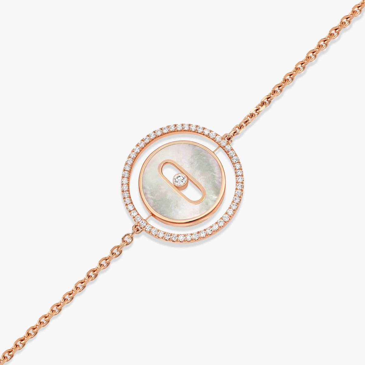 [Cadisa]LUCKY MOVE WHITE MOTHER OF PEARL PINK GOLD DIAMOND BRACELET