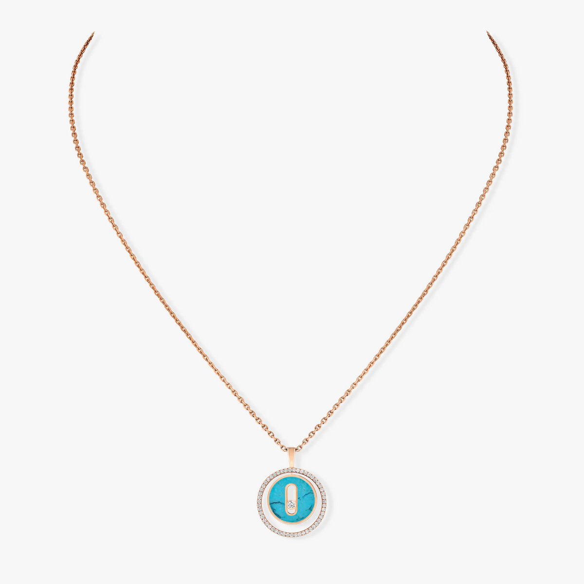 [Cadisa]LUCKY MOVE 1 DIAMOND TURQUOISE PINK GOLD DIAMOND NECKLACE