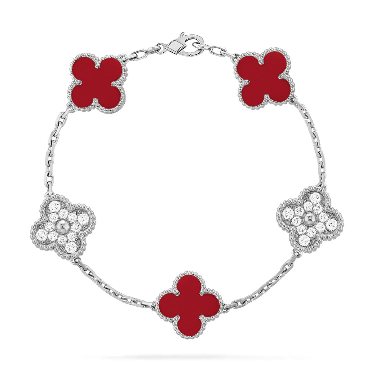 [Cadisa] CLOVER 5 MOTIF RED CORNELIAN BRACELET COLLECTION