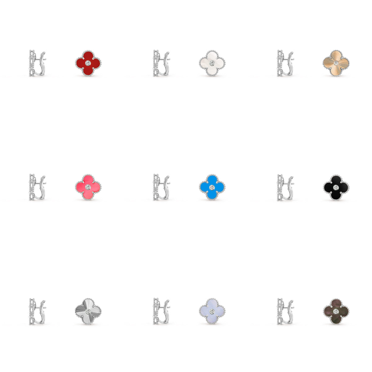 [Cadisa]CLOVER SILVER 15MM MOP DIAMOND EARRINGS COLLECTION