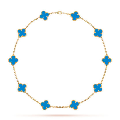[Cadisa]CLOVER 10 MOTIFS BLUE AGATE NECKLACE
