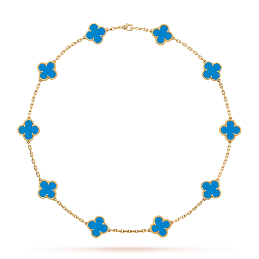 [Cadisa]CLOVER 10 MOTIFS BLUE AGATE NECKLACE