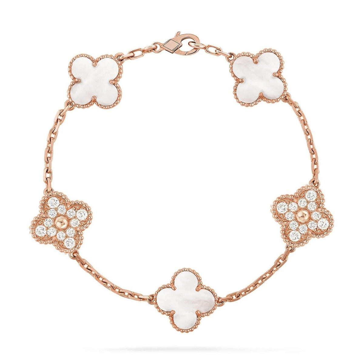 [Cadisa]CLOVER WHITE PEARL MOP 5 MOTIF BRACELET COLLECTION