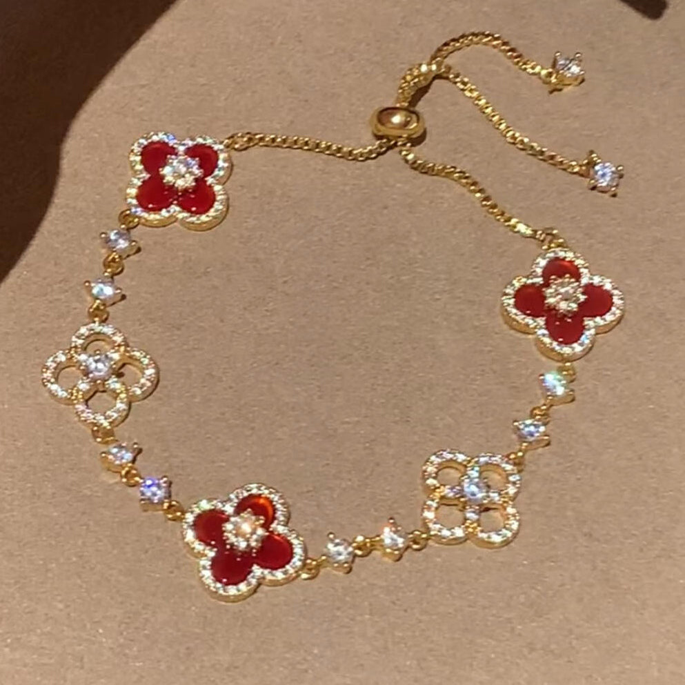 [Cadisa]CLOVER 5 MOTIF PINK BLUE RED WHITE BRACELET