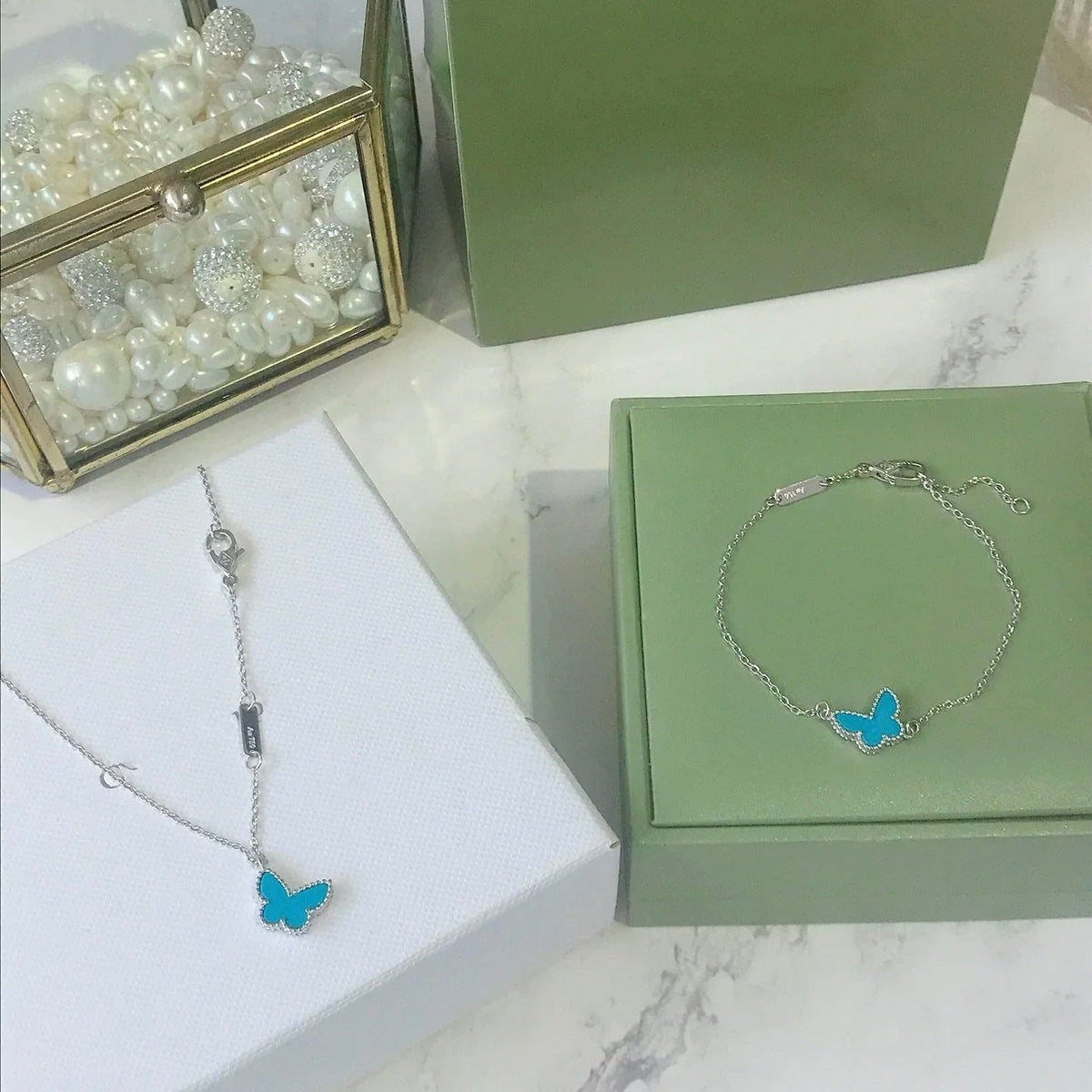 [Cadisa]BUTTERFLY TURQUOISE BUTTERFLY BRACELET SILVER
