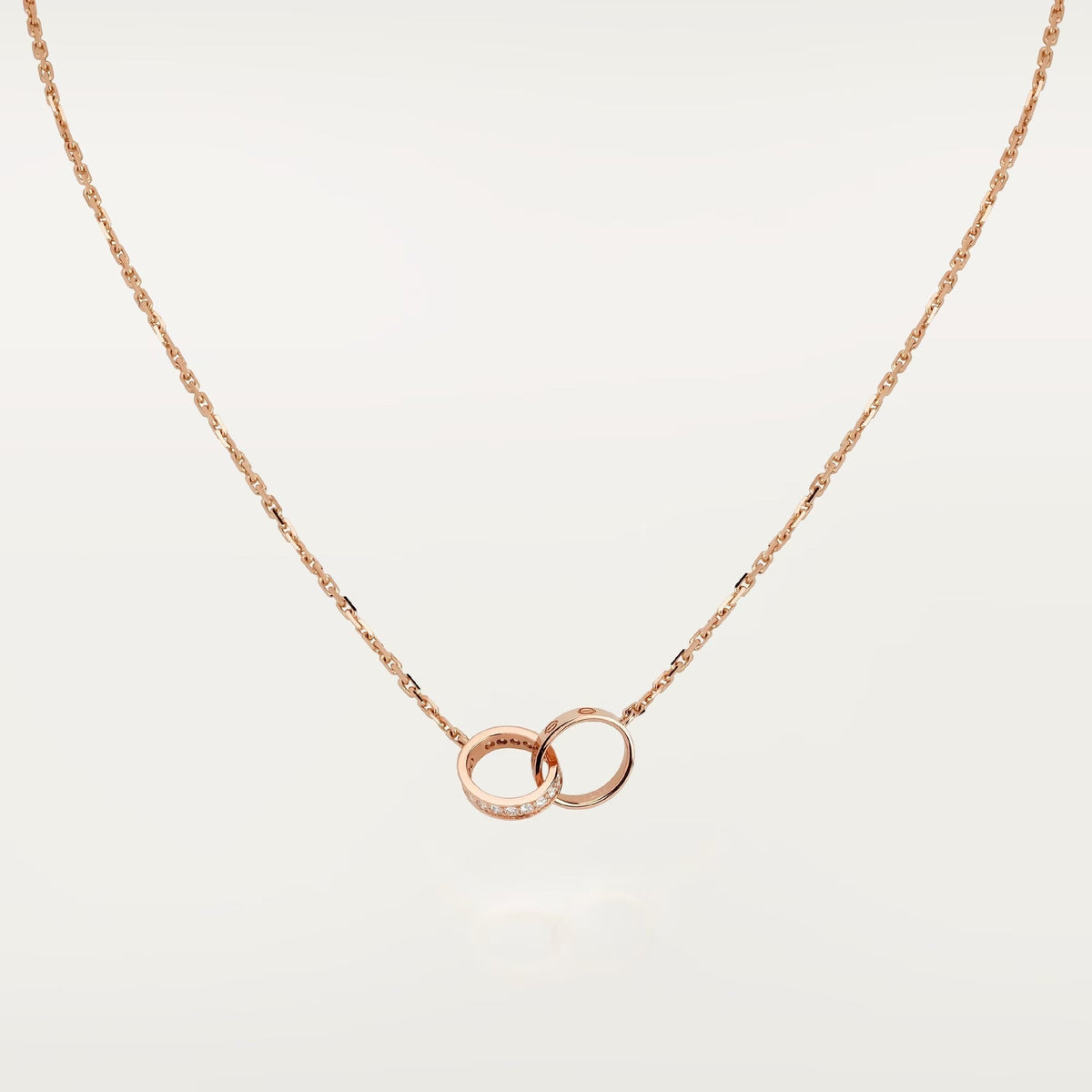 [Cadisa] LOVE DOUBLE RING HALF DIAMOND NECKLACE