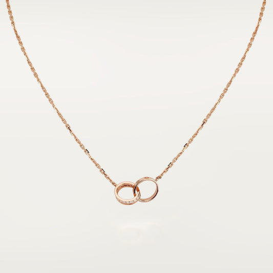 [Cadisa] LOVE DOUBLE RING HALF DIAMOND NECKLACE