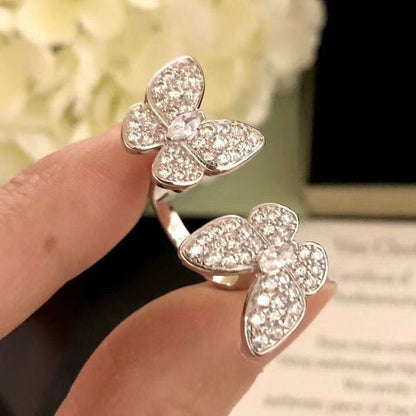 [Cadisa]TWIN SILVER BUTTERFLY DIAMOND RING