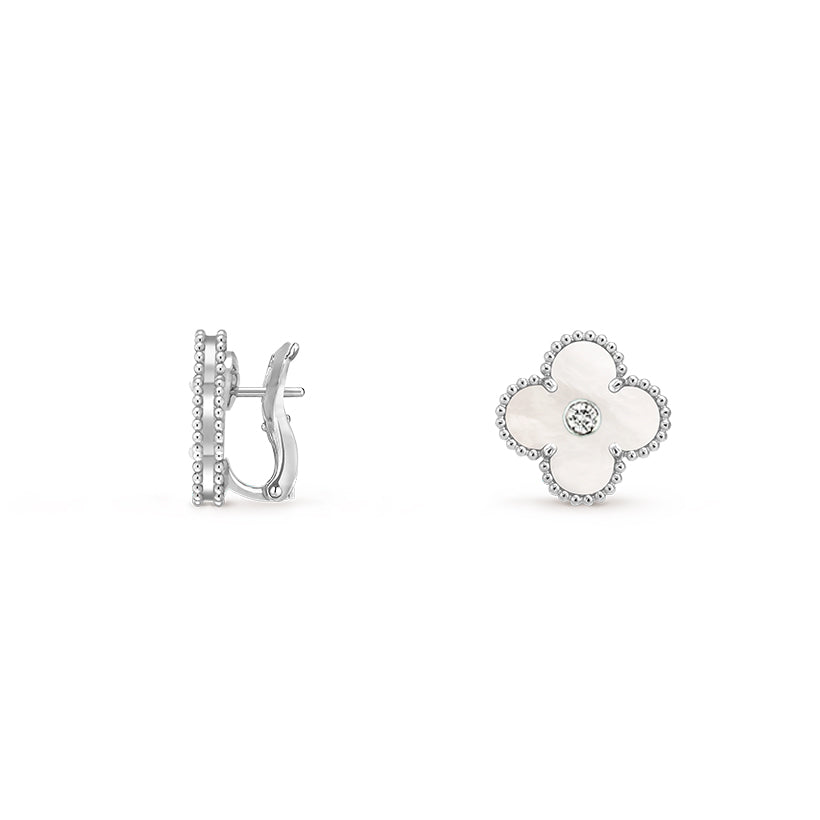 [Cadisa]CLOVER SILVER 15MM MOP DIAMOND EARRINGS COLLECTION