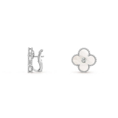 [Cadisa]CLOVER SILVER 15MM MOP DIAMOND EARRINGS COLLECTION