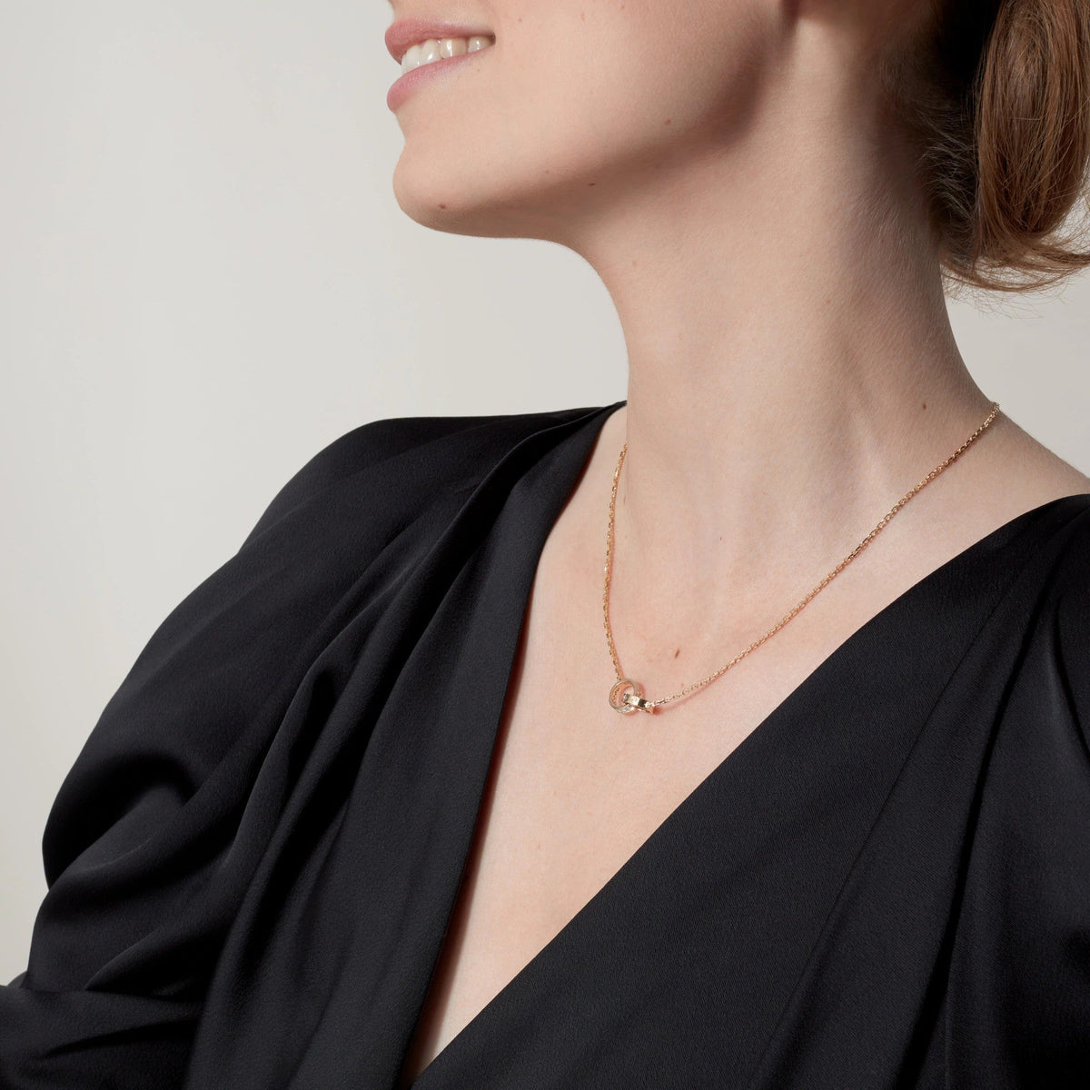 [Cadisa] LOVE DOUBLE RING HALF DIAMOND NECKLACE