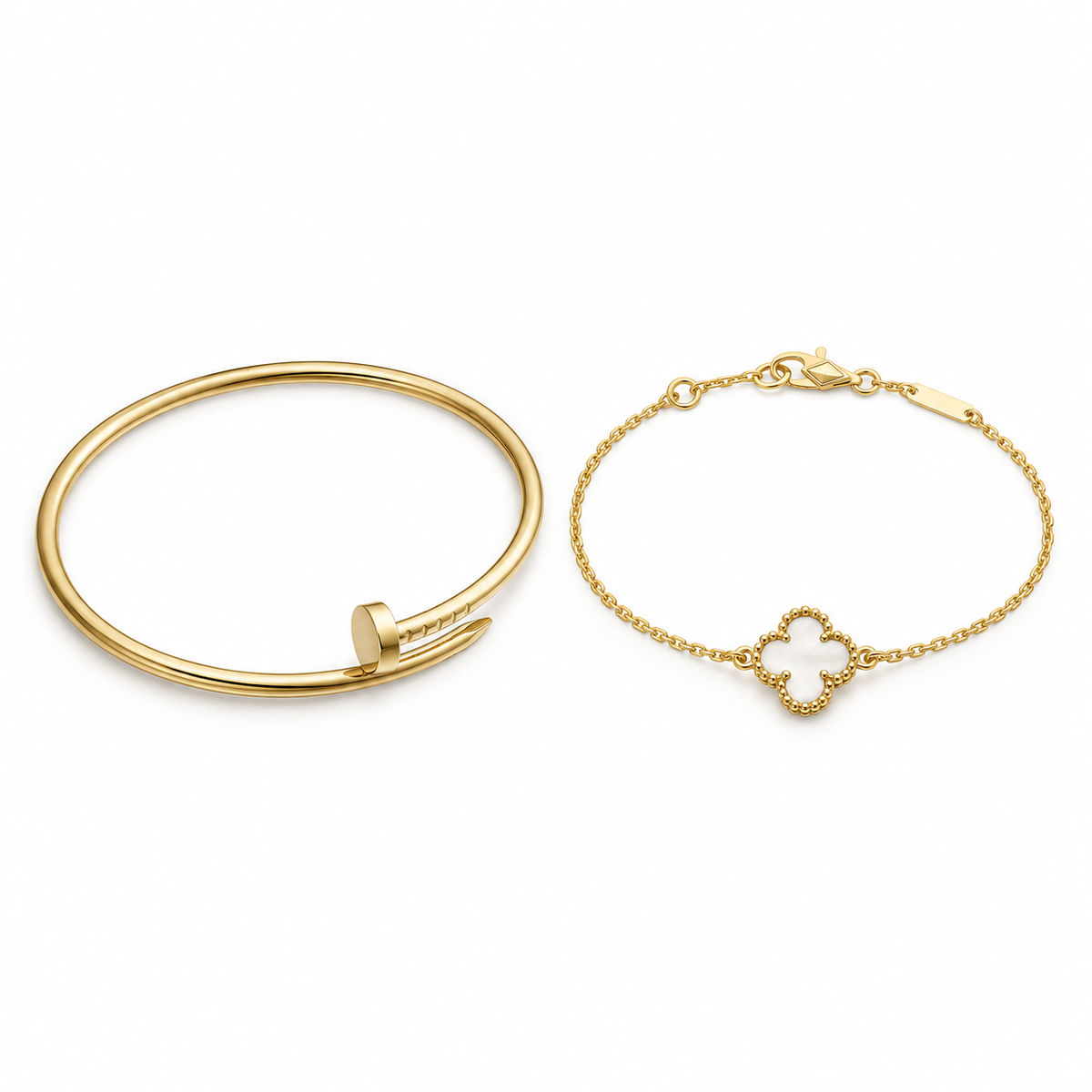 [Cadisa] Clover White Mother-of-Pearl & JUSTE Bracelet Stack Set