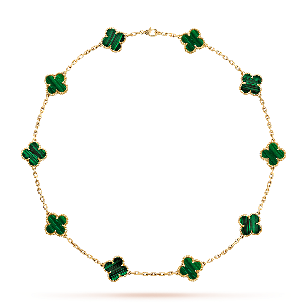[Cadisa]CLOVER 10 MOTIFS MALACHITE NECKLACE