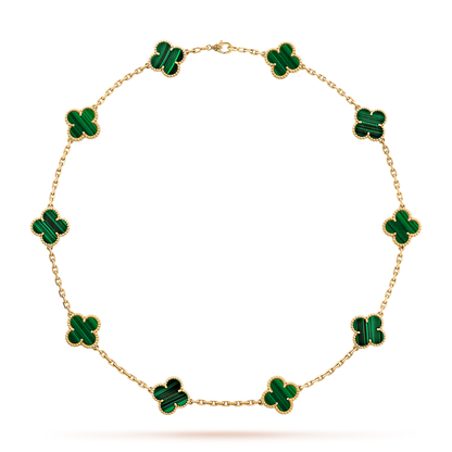[Cadisa]CLOVER 10 MOTIFS MALACHITE NECKLACE
