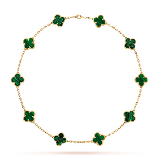 [Cadisa]CLOVER 10 MOTIFS MALACHITE NECKLACE