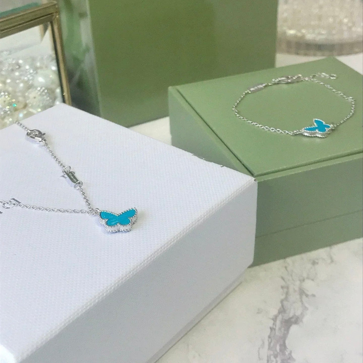 [Cadisa]BUTTERFLY TURQUOISE BUTTERFLY BRACELET SILVER