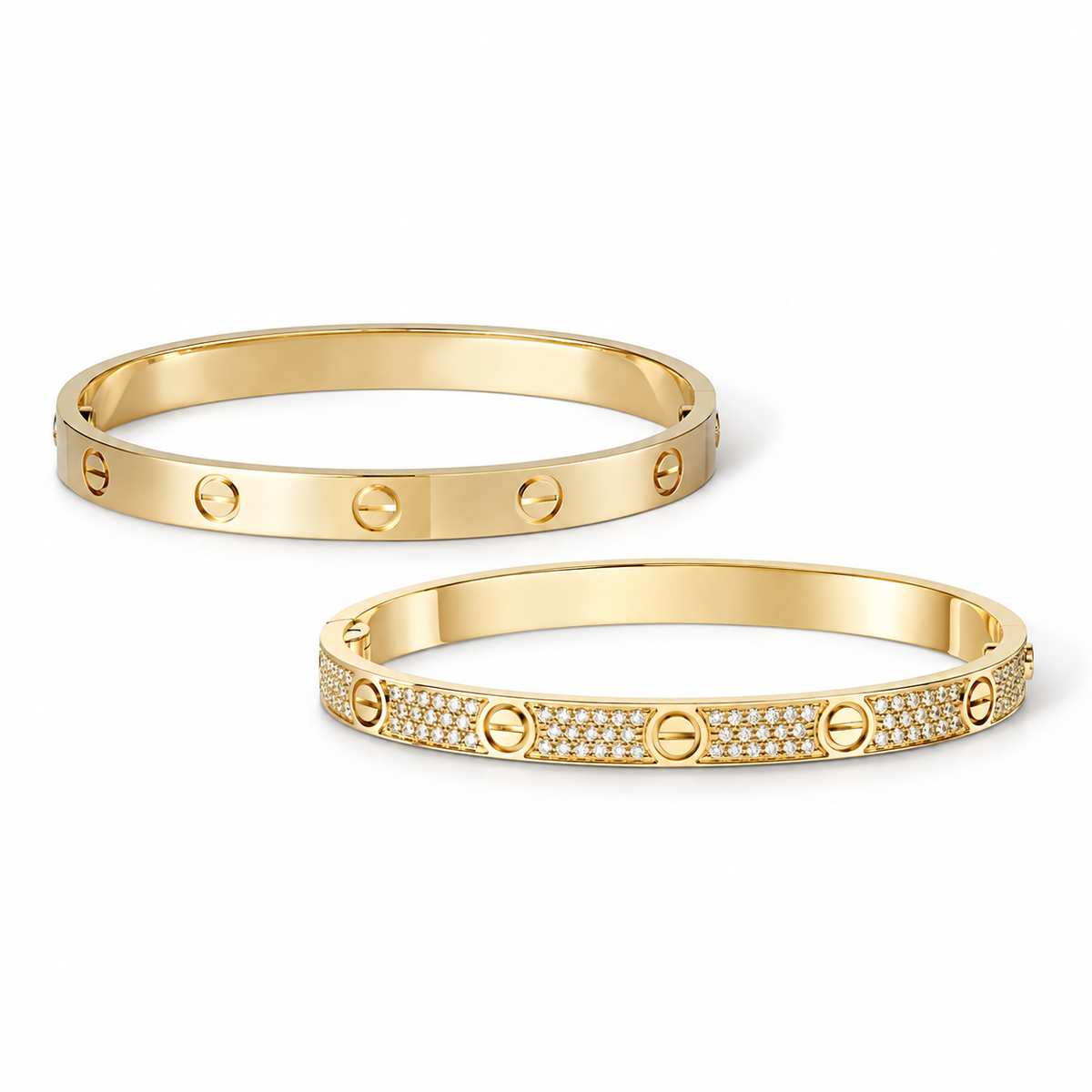 [Cadisa] LOVE  Classic & Diamond-Paved Bracelet Stack Set