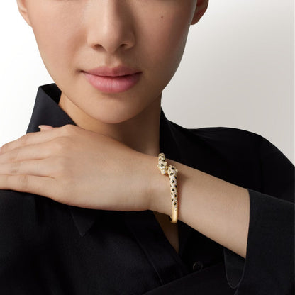 [Cadisa] PANTHERE DOUBLE HEADED HALF DIAMOND OPEN BRACELET