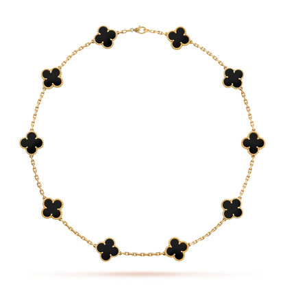 [Cadisa]CLOVER 10 MOTIFS ONYX NECKLACE
